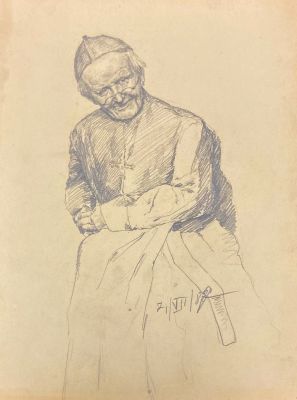 Аренц Макс (Arenz Max; 1868-?) - Старик. 1888 г. Бумага, графитный карандаш 27.9 х 21.2 см