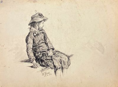 Аренц Макс (Arenz Max; 1868-?) - Девочка в шляпе. 1888 г. Бумага, тушь 22.7 х 30.5 см