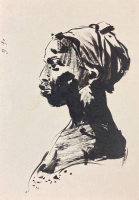 Неизвестный художник - Африканская женщина. Середина ХХ в. Бумага, тушь, 19 х 13 см