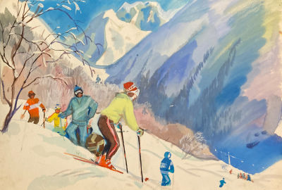 Храпак Георгий Васильевич (1922-1974) - Лыжники. 1950-е гг. Бумага, гуашь, 23.5 х 36 смВ 1941 году 
