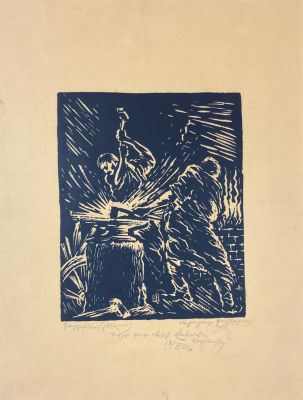 Гарибян Арарат
Сумбатович (1903−1952) - Кузнецы. 1951 г. Бумага, линогравюра, 33.2 х 25.1 смсело 