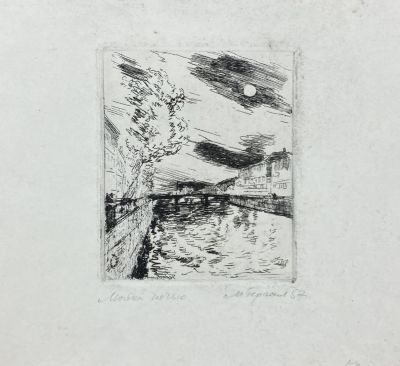 Герасимов Михаил Михайлович (1938 г.р.) - Мойка ночью. 1957 г. Бумага, офорт, 20.6 х 23.9 см 