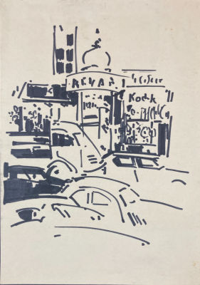 Каплун Адриан Владимирович (1887— 1974) - Парижская улочка. 1960-е гг. Бумага, фломастер, 29.7 х 