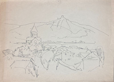 Неизвестный художник - Город в Армении 1960-е гг. Бумага, тушь, перо, 29.7 х 40.7 см