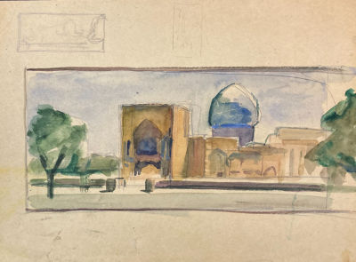 Страхов Борис Борисович (1932-2020) - Старый Самарканд. 1967 г. Бумага, карандаш, акварель, 29 х 