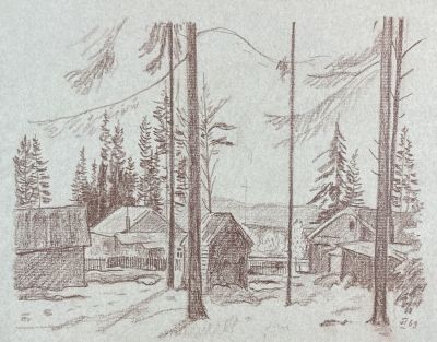 Вакидин Виктор Николаевич (1911-1991) - Дорохово. 1969 г. Бумага, сангина, 25 х 32 см 