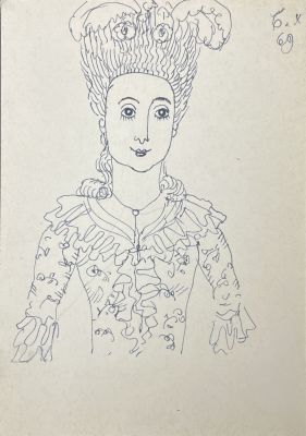 Кузьмин Николай Васильевич (1890-1987) - Набросок екатерининской дамы. 1969 г. Бумага, чернила 