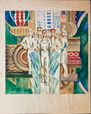 Неизвестный художник - Фабричные рабочие. 1970-е гг. Бумага на картоне, карандаш, акварель, 47 х 38 см