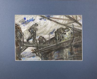 Ромашин (?) - Сварщики. 1980-е гг. Бумага, пастель, белила, 35 х 46.2 см