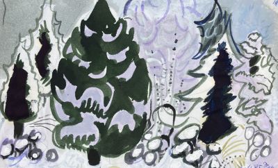 Маврина Татьяна Алексеевна (1902-1996) - Елки. 1985 г. Бумага, акварель, белила, 14.5 х 23.5 см 