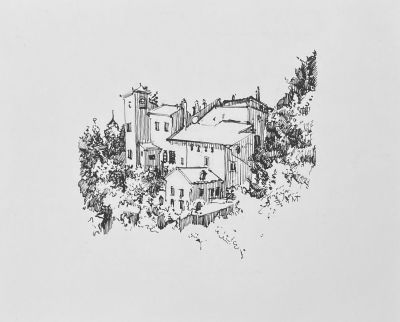 Марина Терёшкина (1982 г.р.) - Тосканский пейзаж, 2021 г. Бумага, тушь, перо, 14.1 х 17 см Марина 