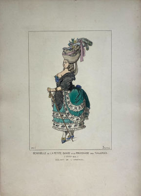 Рафаэль Жакмин (1821-1881) - Барышня на прогулке в саду Тюильри, 1777-80 гг. Бумага, литография 