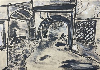 Имар Марина (1984 г.р.) - "Непарадный Петербург". 2022 г. Картон, тушь, белила, 20.7 х 29.6 см 