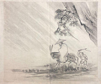 Неизвестный художник - Китаец на осле. Первая половина XIX в. Бумага, акварель, 31.6 х 37.6 см