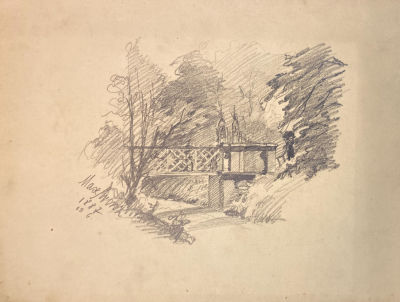 Max Arenz (1868-1936) - Мостик в парке. 1887 г. Бумага, графитный карандаш, 21.2 х 28 см