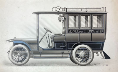 Неизвестный художник - Эскиз автомобиля. Начало ХХ века. Картон, тушь, белила, 31 х 49.5 см