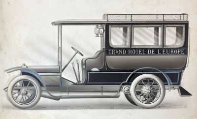 Неизвестный художник - Эскиз автомобиля. Начало ХХ века. Картон, тушь, белила, 31.6 х 51 см