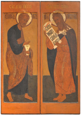 Иконы Апостол Петр и Пророк Илия. XVII в. Дерево, темпера, 38 х 11 см