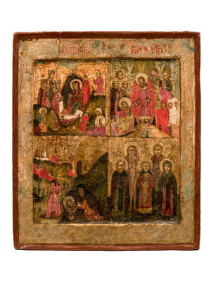 Икона четырёхчастная. Начало XVIII в. Дерево, темпера, 32 х 22 см Рождество Христово 