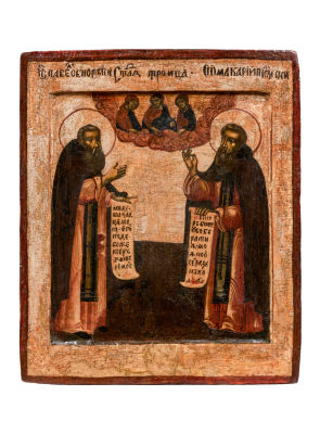 Преподобные Павел Обнорский и Макарий Писемский. Конец XVII - начало XVIII в. Дерево, темпера 