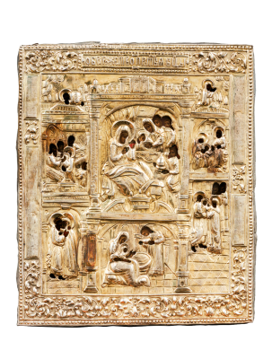 Рождество Богородицы. Вторая четверть XVIII в. Дерево, темпера, латунь, чеканка, гравировка 