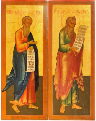 Пророк Иаков, Праведный Симеон Богоприимец. Конец XVIII в. Дерево, темпера, 110 х 43 см