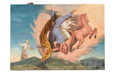 Огненное восхождение Пророка Илии. Начало XIX в. Дерево, темпера, 44 х 62 см