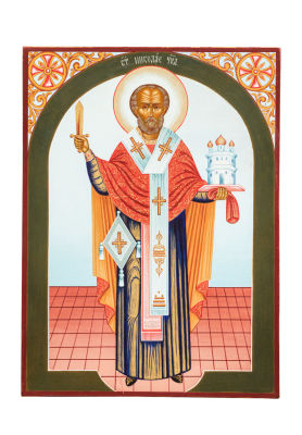 Святитель Николай Чудотворец (Можайский). Икона с окладом XIX в. Дерево, темпера , 33 х 24 см