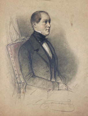 Дессен (Dessian) Эмиль Франсуа - Портрет мужчины. 1854 г. Картон, графитный карандаш, пастель 