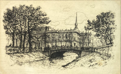 Фалилеев Вадим Дмитриевич (1878-1950) - Вид на Инженерный замок. 1910-е гг. Бумага, офорт, 8.6 х 