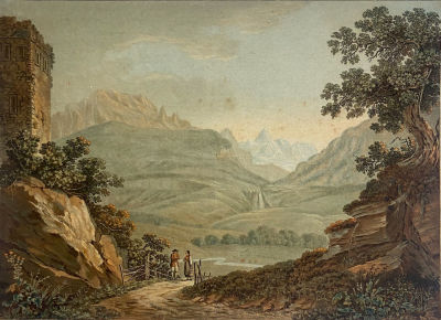 Неизвестный гравер - Горный пейзаж. Первая половина XIX в. Бумага, акватинта, 23,3 х 32,2 см