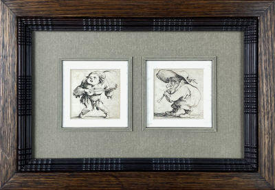 Жак Калло (1592-1635) - Два листа из серии “Горбуны”. Начало XVII в. Бумага, офорт, 9 х 8 см (каждый)