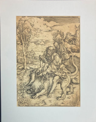 Альбрехт Дюрер (1471-1528) - Самсон, раздирающий пасть льва. Доска около 1496-1497
Оттиск XIX века. 