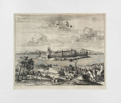 Неизвестный автор. Гравюра по рисунку Н. Витсена - Торжок. 1719 г. Бумага, офорт, резец, 26.7 х 