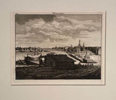 По оригиналу К. Де Бруина - Вид Вологды. 1718 г. Бумага, офорт, резец, 12.7 х 17 см
