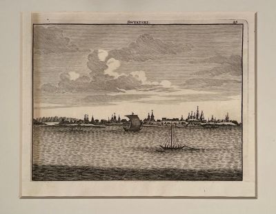 По оригиналу К. Де Бруина - Вид Свияжска. 1718 г. Бумага, офорт, резец, 12.7 х 17 см