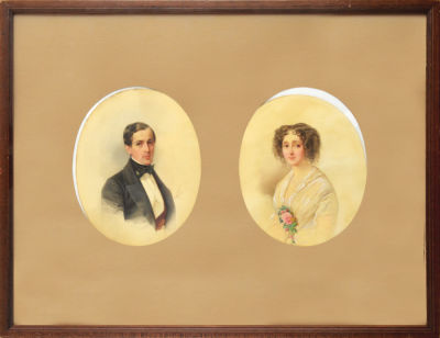 Гау Владимир Иванович (1816–1895) - Парные портреты Ф.Н. и А.М.Челищевых. 1851 г. Бумага, акварель 