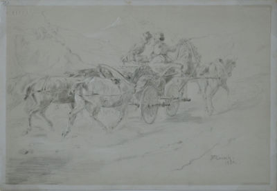 Фриш (Frisch), Фридрих (1813–1886) - Кавказ. Солдаты на тройке. 1854 г. Папье-пеле, графитный 