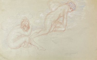 Езучевский Михаил Дмитриевич (1880-1928) - Купальщицы. 1920-е гг. Бумага, цветные карандаши, 22 х 