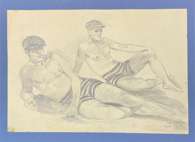 Мальцев Петр Тарасович (1907-1993) - На пляже. 1927 г. Бумага, карандаш, 30 х 40 см