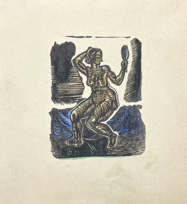 Тимофеев Игорь Алексеевич (1905-1994) - Обнаженная с зеркалом. 1931 г. Бумага, цветная ксилорафия 