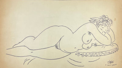 Тимофеев Игорь Алексеевич (1905-1994) - Лежащая обнаженная. 1935 г. Бумага, тушь, 16.4 х 29.5 см