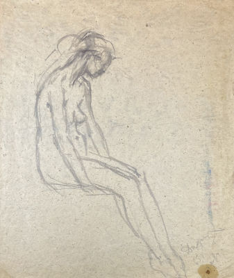 Диффинэ-Кристи Валентина Михайловна (1918-2010) - Сидящая обнаженная. 1965 г. Бумага, карандаш, 44 