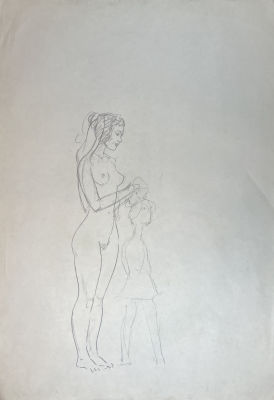 Тютиков Николай Иванович (1934-2015) - Обнаженная с ребенком. Конец XX в. Бумага, карандаш , 86 х 61 см