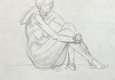 Панкратов Владимир Константинович (1942-2021) - Сидящая модель. 1995 г. Бумага, карандаш, 21 х 