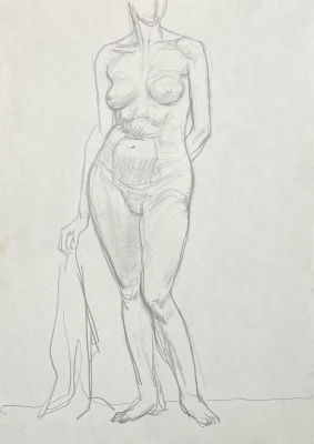 Панкратов Владимир Константинович (1942-2021) - Стоящая обнаженная. 1995 г. Бумага, карандаш, 29 х 