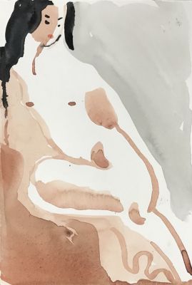 Умит Бек (1963 г.р.) - Ню (55). 2022 г. Бумага, акварель, 18 х 12.5 см