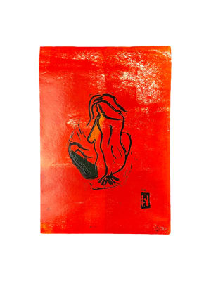 Руга Арсений Васильевич (2004 г.р) - Обнаженная со спины. 2022 г. Бумага, линогравюра, 29.7 х 20.4 см