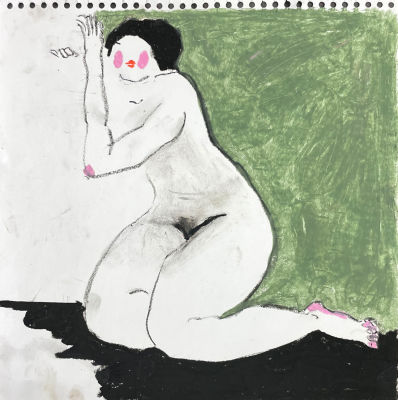 Свинцова Анна (1979 г.р.) - Ню на бархатной драпировке. 2022 г. Бумага, масляная пастель, 29.5 х 