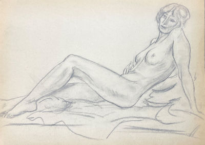 Чалой Леонтий Филиппович (1929 г.р.) - Одалиска. Начало 1970-х гг. Бумага, карандаш, 30.7 х 43 см